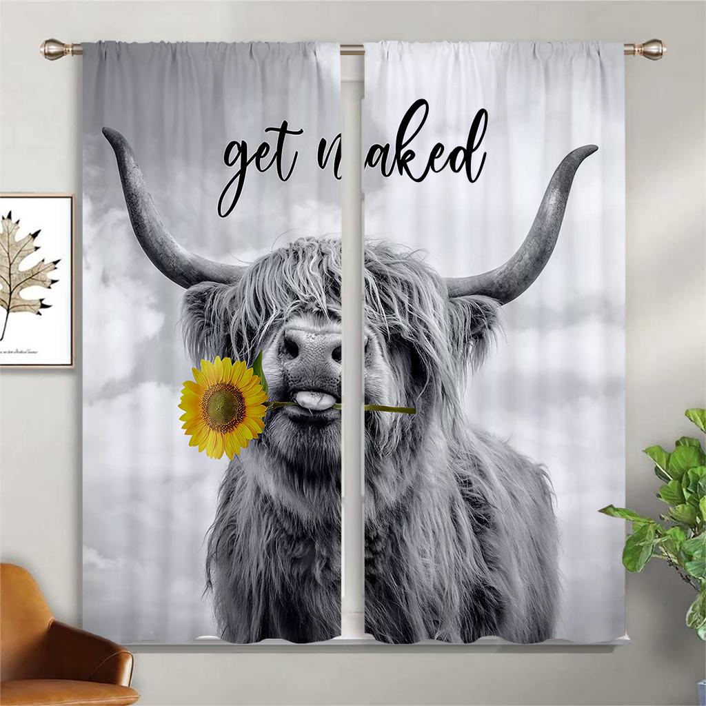 3D Vintage Field Style Curtains, Animal, Cattle, Sheep, Plant, Floral Curtains, Living Room, Bedroom, Balcony, Kitchen Decor