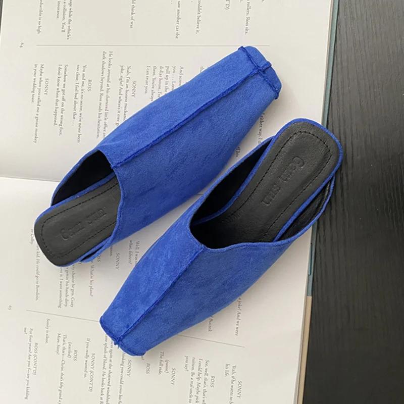 Women Flats Slippers Summer Square Toe Fashion Sandals Casual Cozy Woman Mules Shoes 2025 New Trend Designer Dress Lady Zapatos