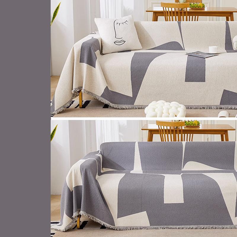 Double-sided Sofa Cover Chenille Sofa Cover Simple Style with Tassels Living Room Sofa Towel Large Blanket