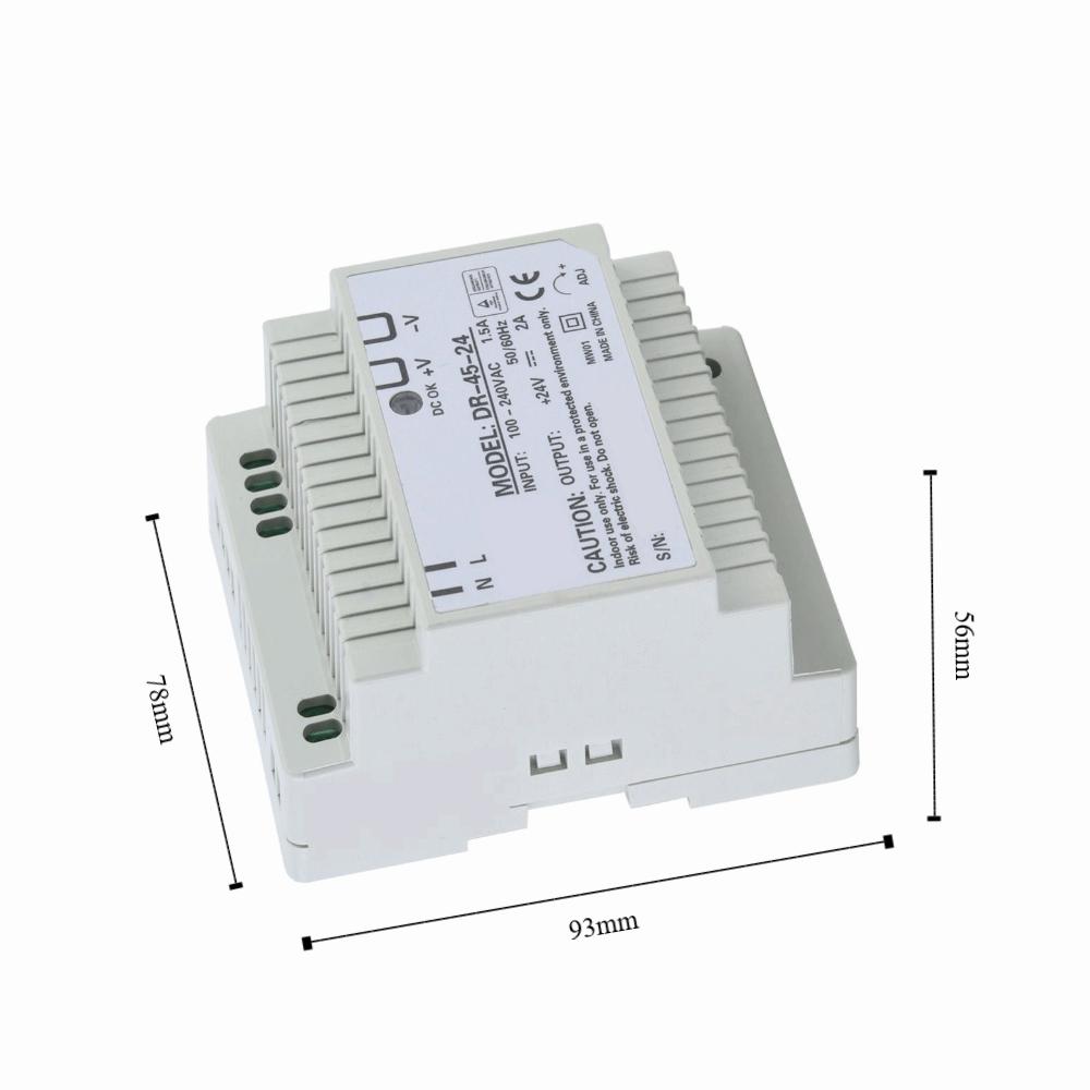 DR-45-24 AC/DC Switching Power Supply 100-240VAC 45W 24V 1.5A Din Rail Power Supply Single Output Efficient AC-DC Converter