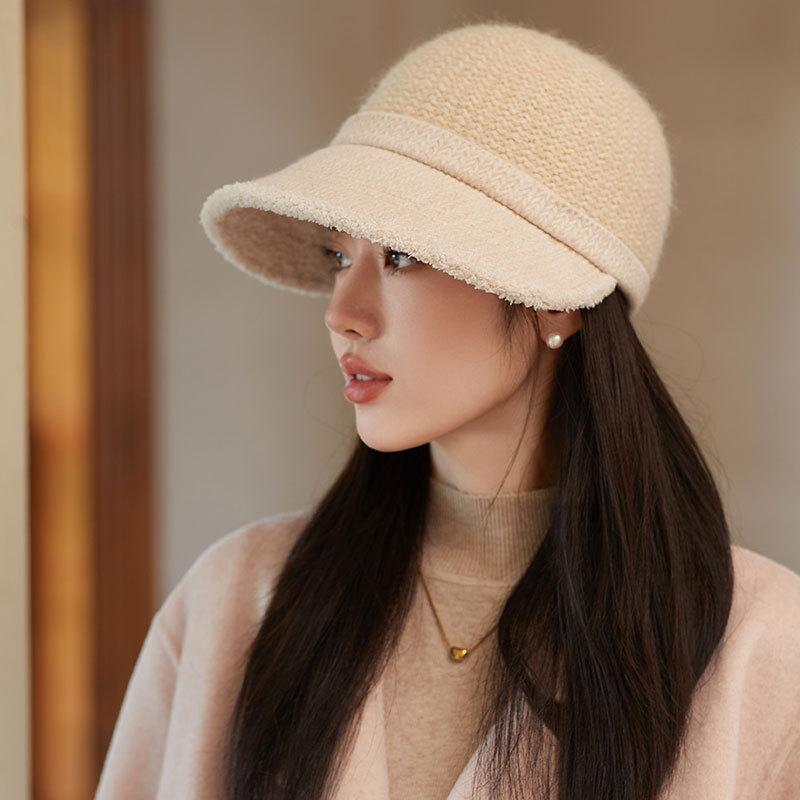 

Fashion Cap Autumn Winter Warm Cold Ladies Bucket Hat Casual Knitted Wool Equestrian Hat ONE SIZE
