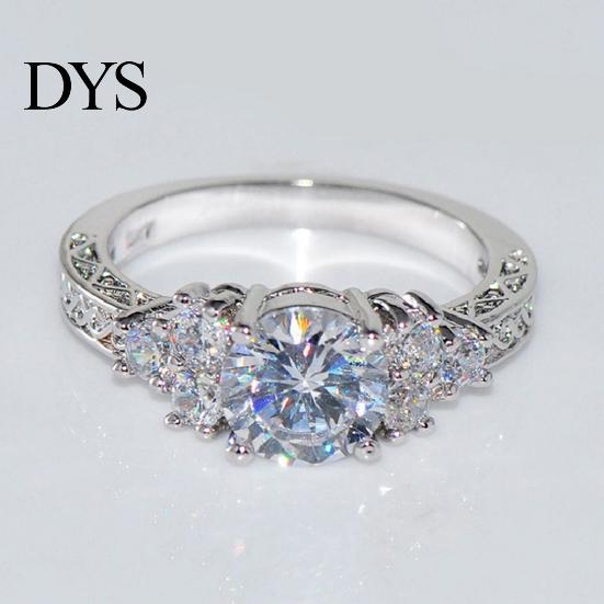 Gemstone Luxury Cubic Zirconia Inlaid Women Engagement Bride Wedding Party Ring Jewelry Gift