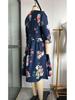 2022 A-line Retro Floral Dress for Women - Three-quarter Sleeve, Round Neck, Autumn/Winter Collection