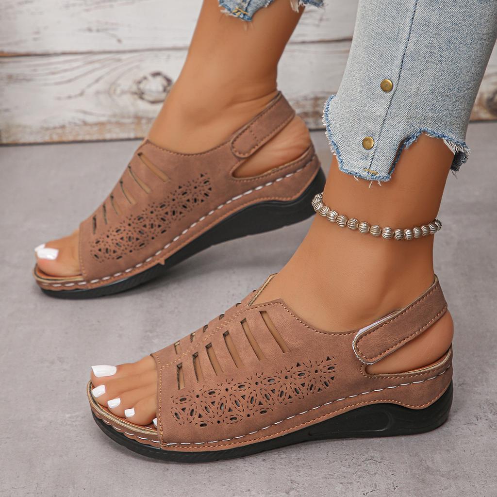 Plus Size Wedge Sandals for Women, Summer 2025 New Fashion Explosive Velcro 43 Size Openwork Sandals for Women