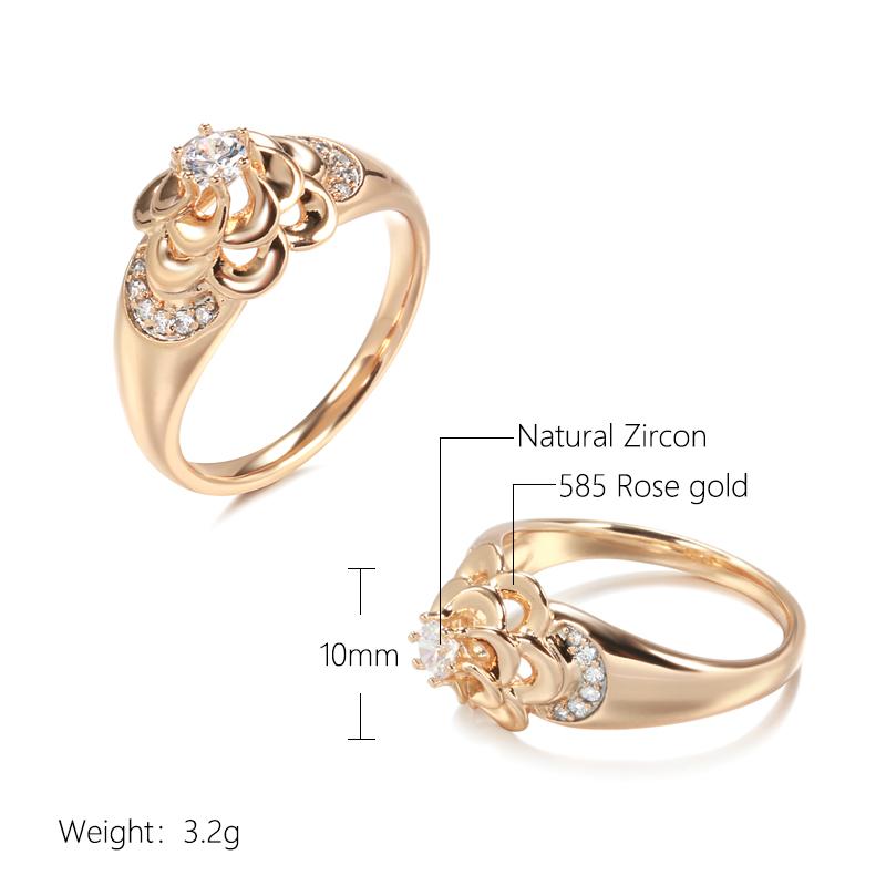 New  Rose Gold Flower Ring Fashion Creative Wedding Jewelry Natural Zircon Women Ring Unusual Vintage Jewelry