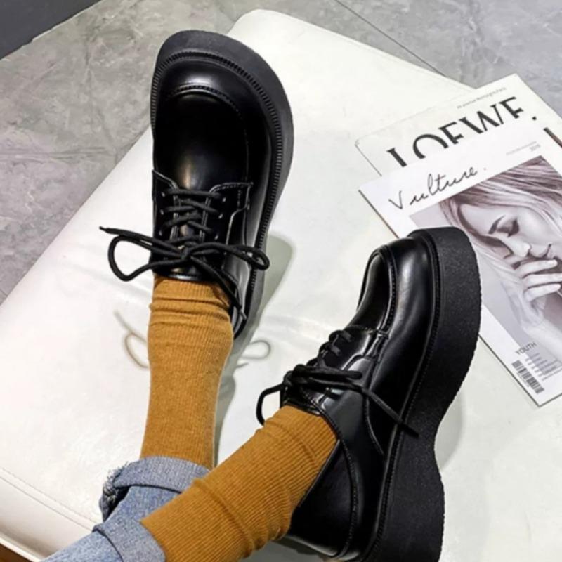 Spring and summer new retro black versatile muffin heightening shoes platform small leather shoes
