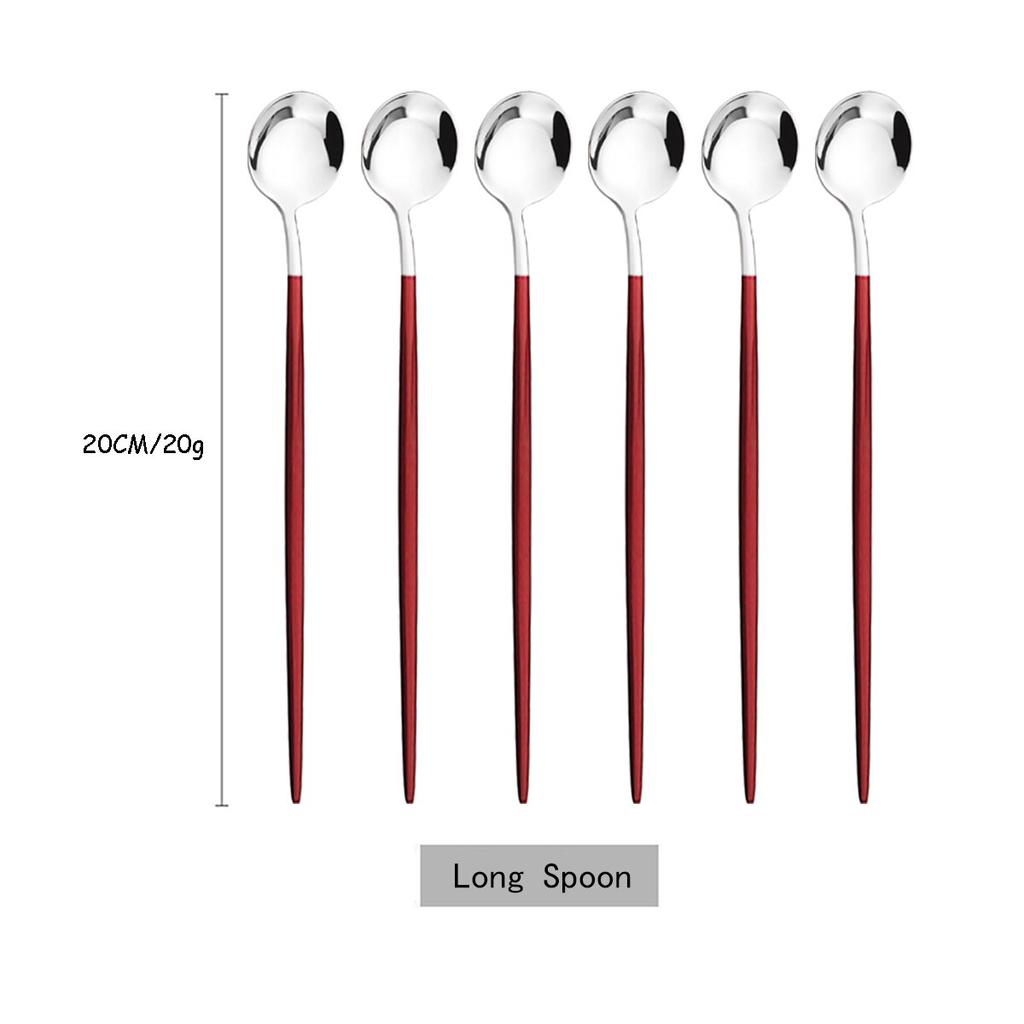 6 adet/takım renkli uzun saplı kaşık yemek takımı suyu kahve karıştırma sofra dondurma kaşığı çatal bıçak kaşık seti mutfak gereçleri