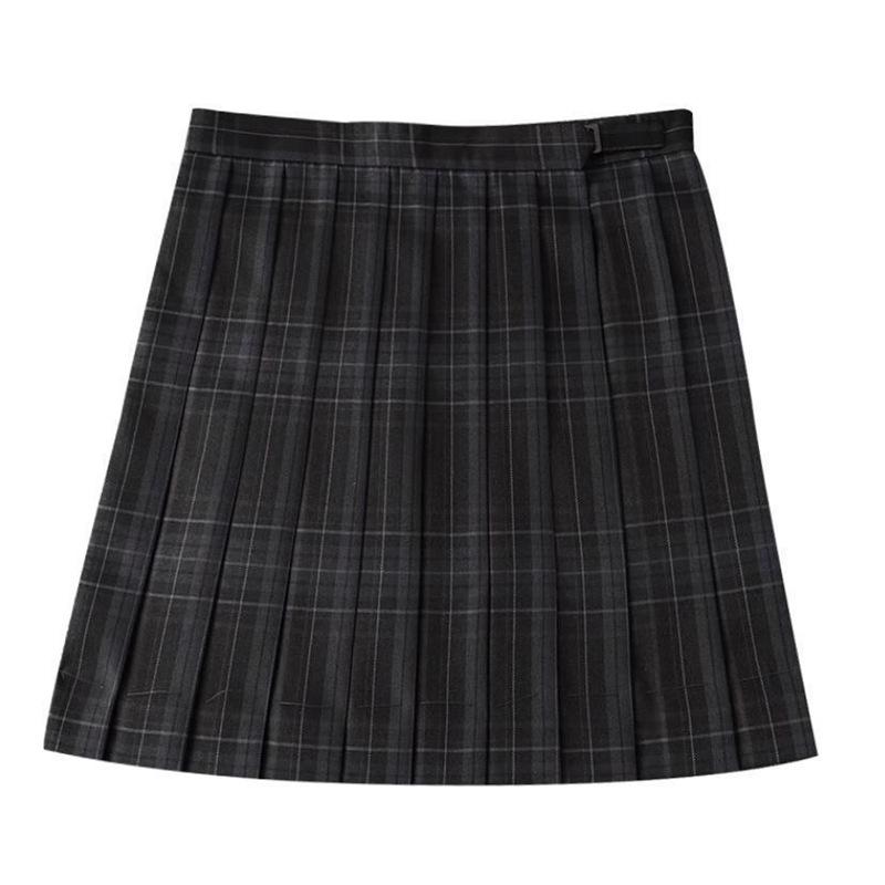 Waist-Cinching Japanese JK Uniform: Carbon Grey Pleated Skirt & Slim Fit Shirt Set