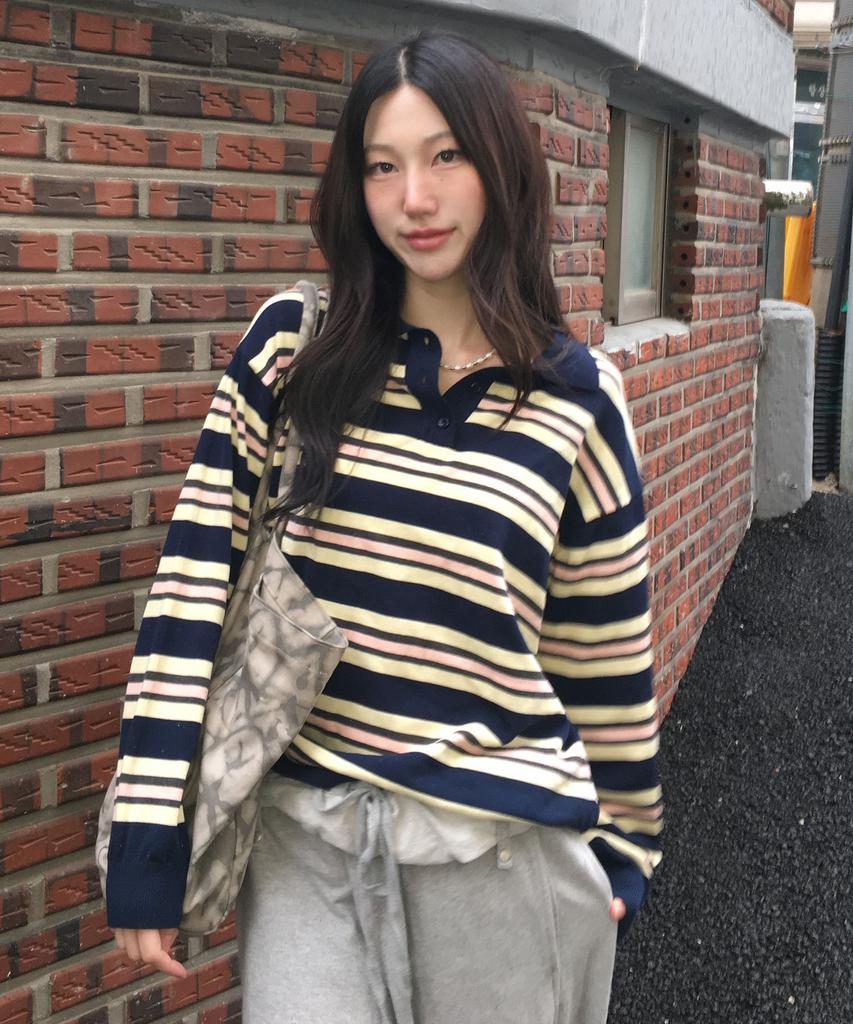 CGP (Women) Striped Collar Knit - Dark Navy