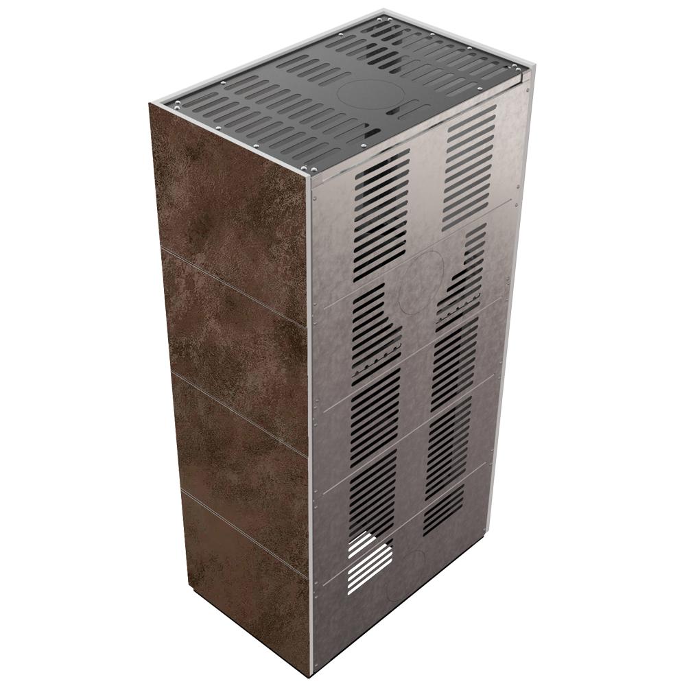 Modułowy kominek KRATKI FLOKI BOX 8 kW Ø 160 kwarcowy spiek OXIDE MORO samozamykające się drzwi