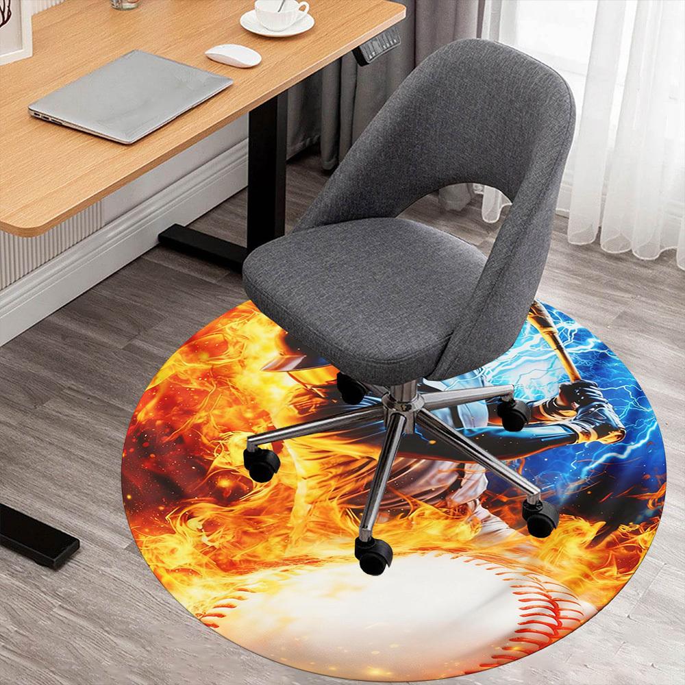 1PC Fire Lightning Round Chair mat Area Rug - Non-Slip, Floor Mat for Office, Bedroom, and Indoor Decor -Gift D1127250