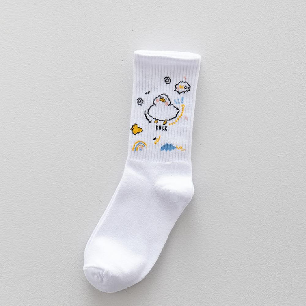 Women Japanese Korea Cute Cartoon Cow Bear Rabbit Duck Unicorn Funny White Cool Harajuku Hip Hop Cotton Skateboard Socks