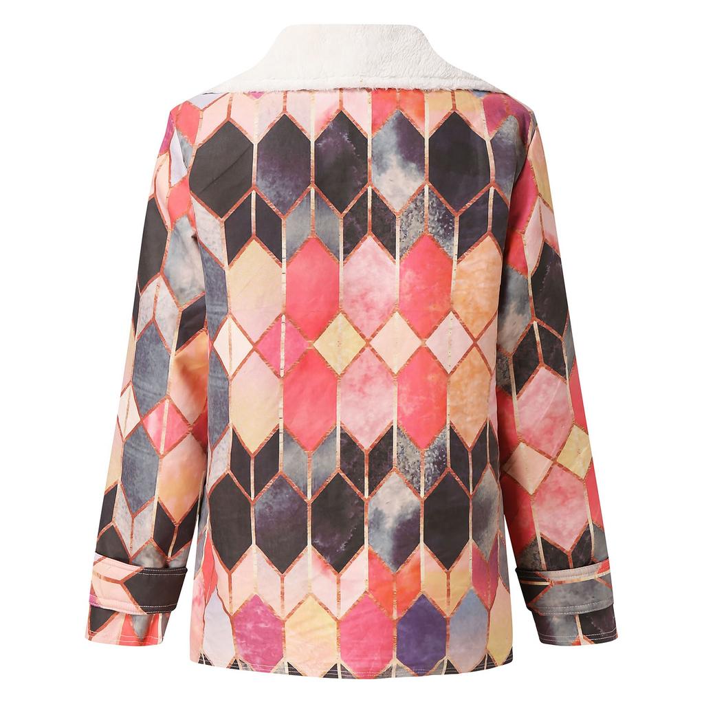 2020 New Products Lapel Printed Single-Breasted Long-Sleeved Plush Jacket