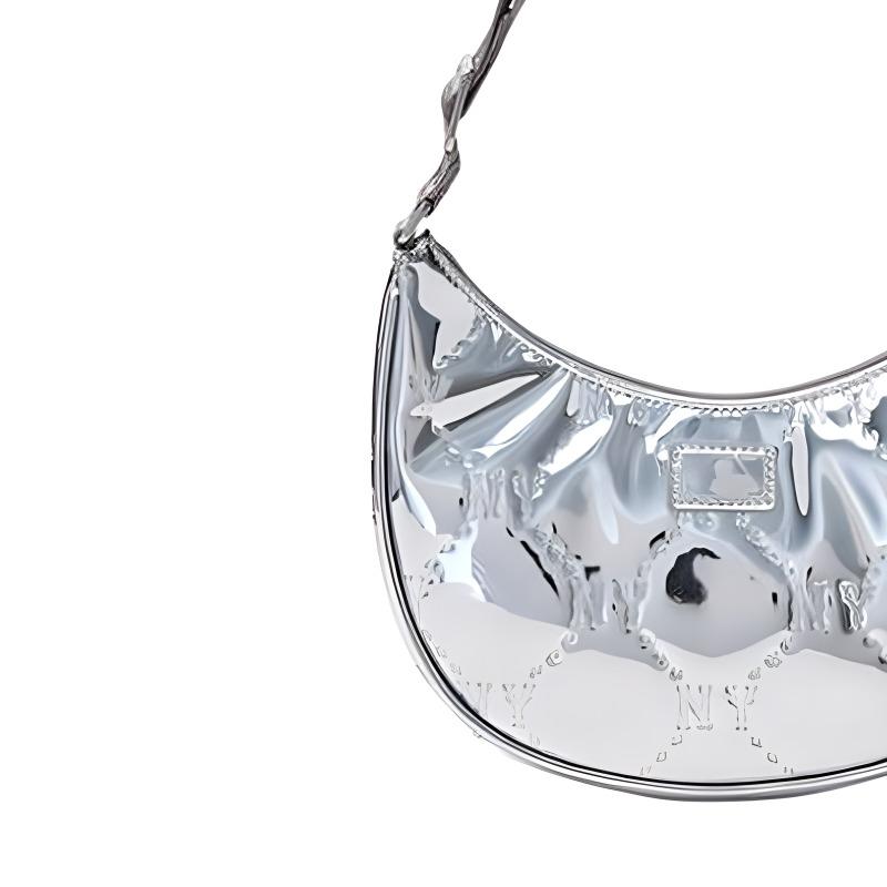 MLB 25SS New York Yankees Dark Pattern Presbyopia Printed NY Underarm Hand-Body Bag Solid Color Shoulder Bag Women’s /Milk White Logo Silver (Pack)