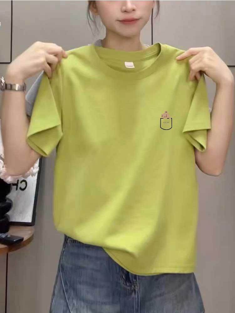 Women's Korean Style Round Neck Short Sleeve T-Shirt, New for 2026 - Versatile and Fashionable Base Layer for Spring, Summer, Autumn.