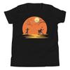 Witch and Vampire Playing Football Halloween Costume Spooky Sunset Youth T-Shirt