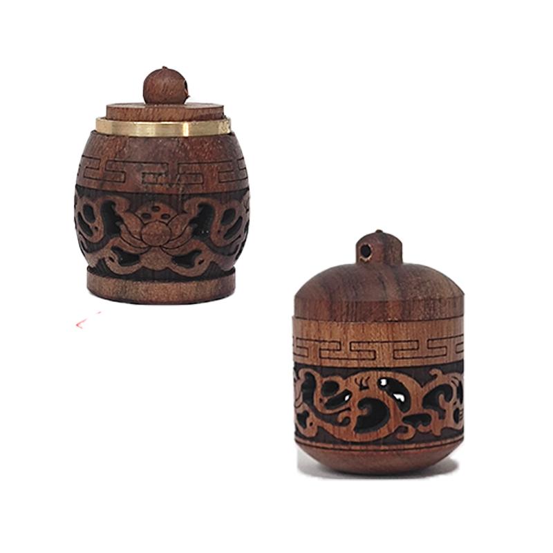 Wood Hollow Aromatherapy Bottle Mini Carved Fragrance Diffuser Car Hanging Decoration Portable Pagoda Aromatherapy Pendant
