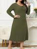 Spring New Arrivals Plus Size Dresses V-Neck Long Sleeve Solid Color Ear Trim Fashion Women's Clothing