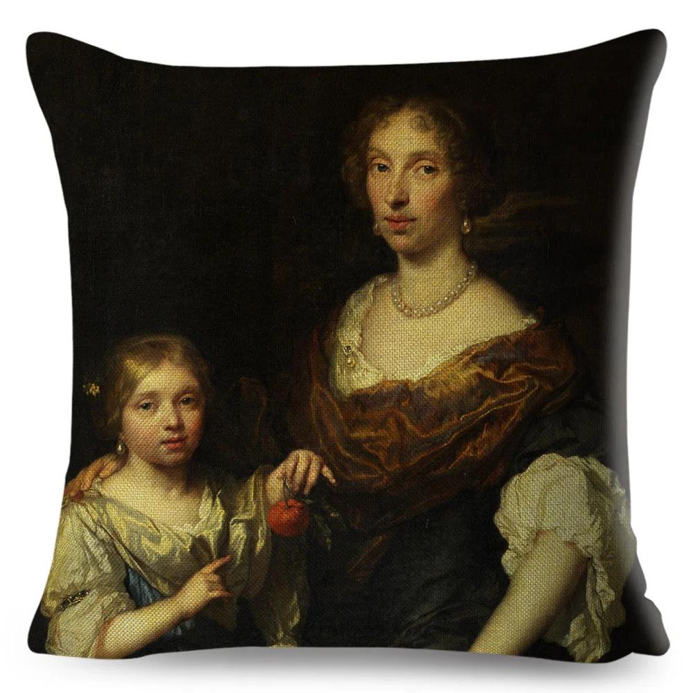 Vintage Style Woman Cushion Cover Decor Europe Lady Girl Print Pillowcase 45*45Cm Polyester Pillow Case For Sofa Home Car