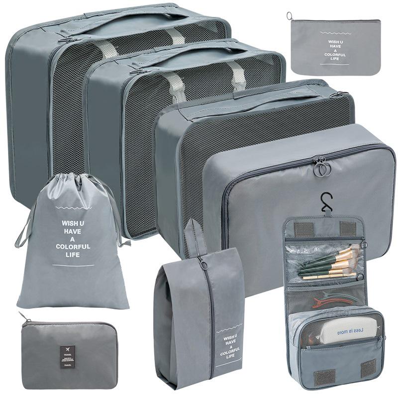 Travel Storage Set: Foldable Toiletry, Makeup, Clothes, Shoes, Digital Accessories, and Drawstring Luggage Bags.