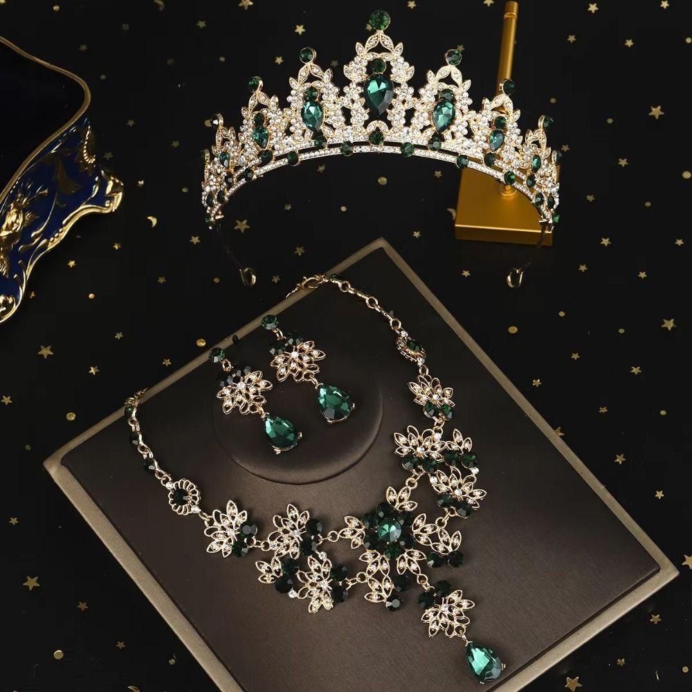 Shiny Bridal Jewelry Sets Baroque Style Crystal Headdress Exquisite Tiara Earrings Necklace  Women