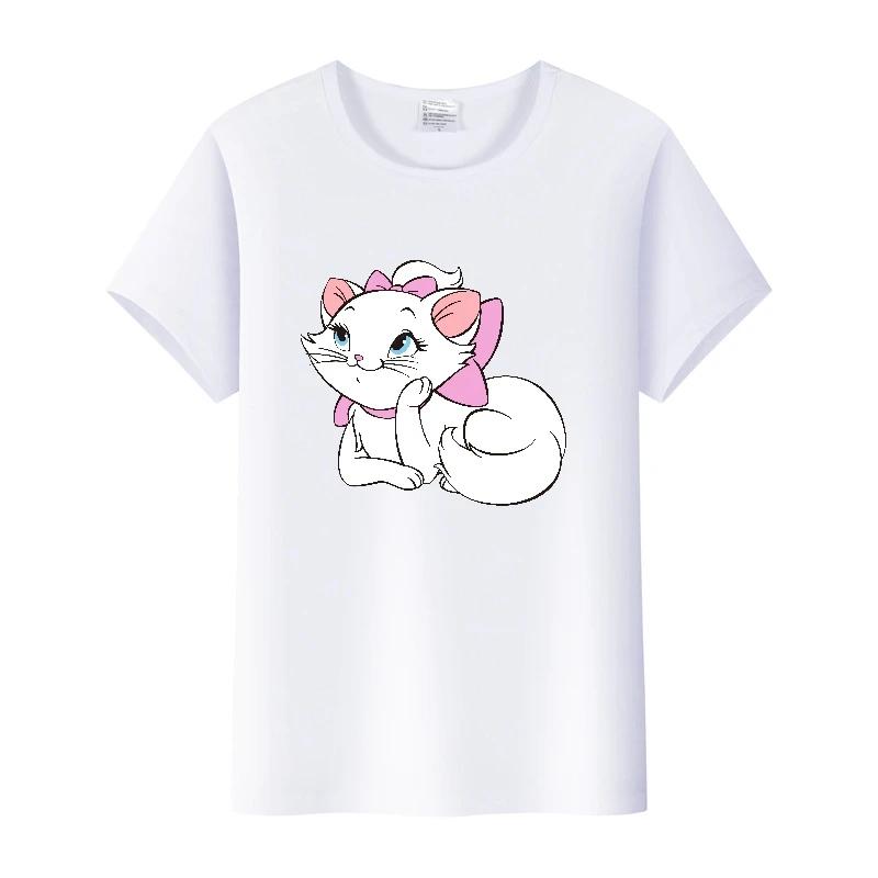 Cute Disney Marie Cat Cartoon Women Tees Summer Tops Aesthetic White Short Sleeve Girl T-Shirts Plus Size Clothing Mens Blouses
