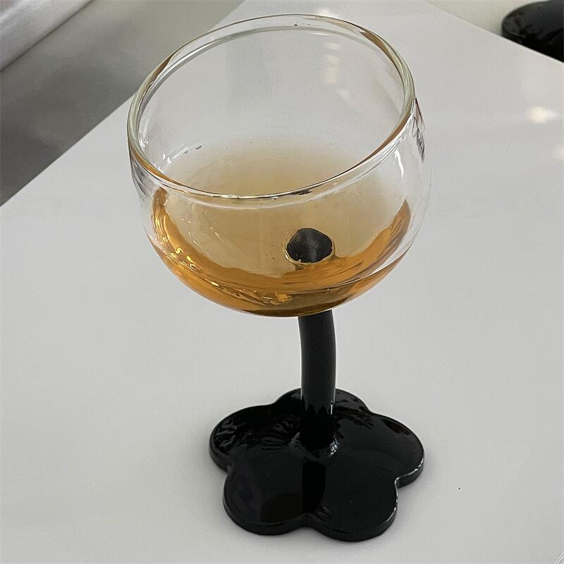 Cute Colourful Glass Wine Glass Tilted Heads Goblet Red Wine Cocktail Champagne Glass Cup Dessert Ice Cream Bow Cup