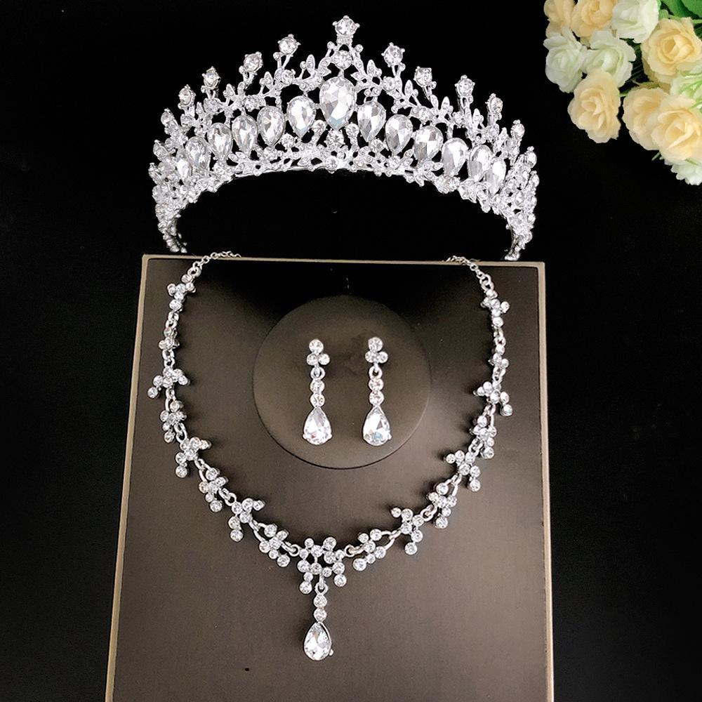 Simple Bridal Jewelry Three piece Set Wedding Crown Tiara Necklace Earrings Korean Super Fairy Wedding Dress Accessories