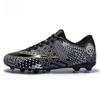 Zhenzu Unisex TPU Long Spike Low-Top Football Training Shoes, Mandarin Duck Black and White.