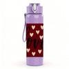 1PC Red Heart Repeat Love Pattern 750ml Color Plastic Sports Water Bottle Leakproof Flip Straw Lid Suitable for Sports Office Home Use