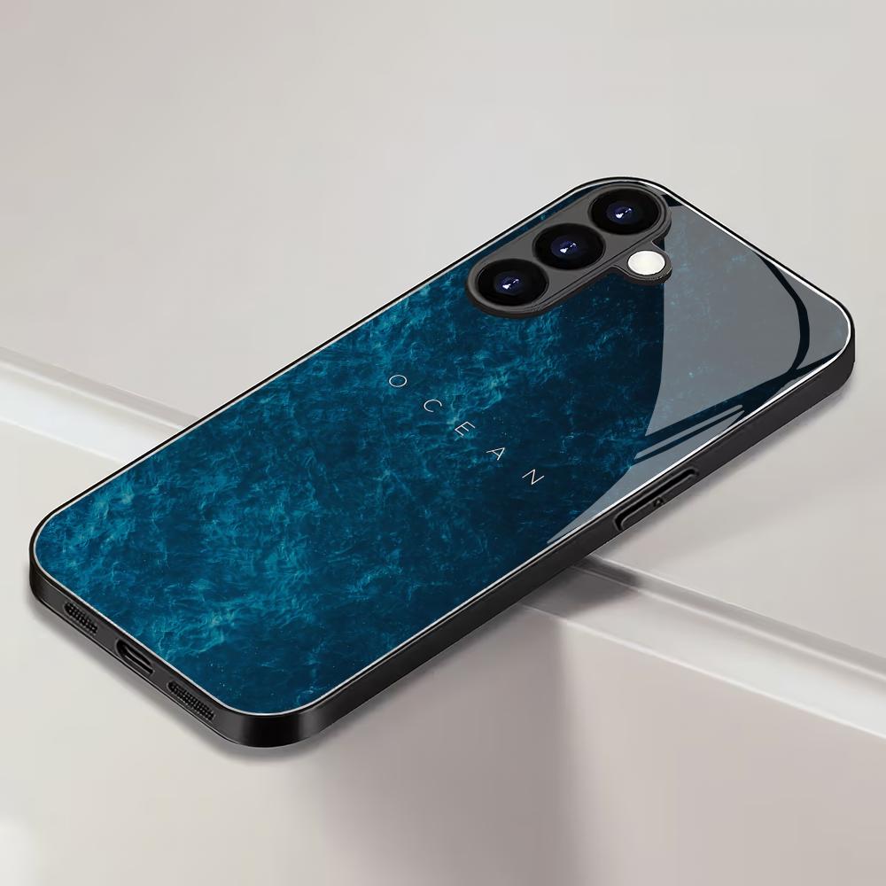 Blue Ocean Tempered Glass Phone Case Suitable for Samsung Galaxy S26 S25 S24 S23 S22 S20 FE/Ultra/Plus Shockproof Back Cover