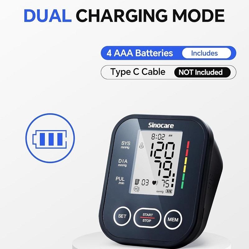 Sinocare Automatic Upper Arm Blood Pressure Machine BP Machine 22-42CM Cuffs with Pulse Rate Monitoring