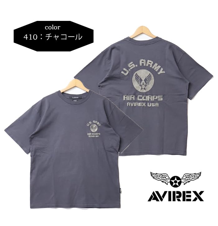 AVIREX FADE WASH EMBROIDERY T-SHIRT U.S.AAC Men's L Charcoal 783-5134025