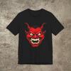 Red Devil Smiling Face Graphic Tee, Retro Satan T-Shirt
