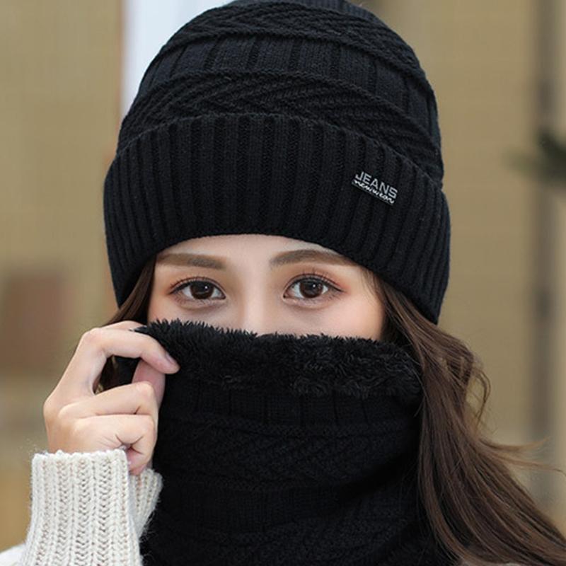 Beanie Scarf Set Men Women Winter Caps Cover Ears Winter Skullies Hat Wool Beanies Knitted Hat Scarf With Lining