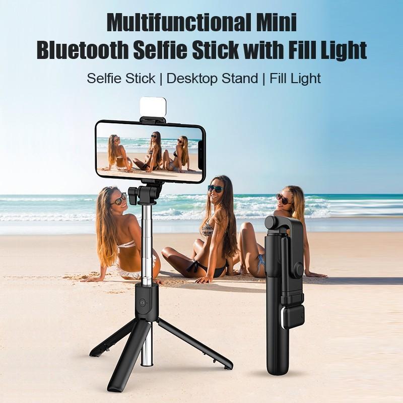 Mini Składany Statyw Bluetooth do Selfie z Lampą Wypełniającą Zdalny Wyzwalacz Bluetooth Wysuwany Drążek do Telefonu Komórkowego Huawei Xiaomi IPhone