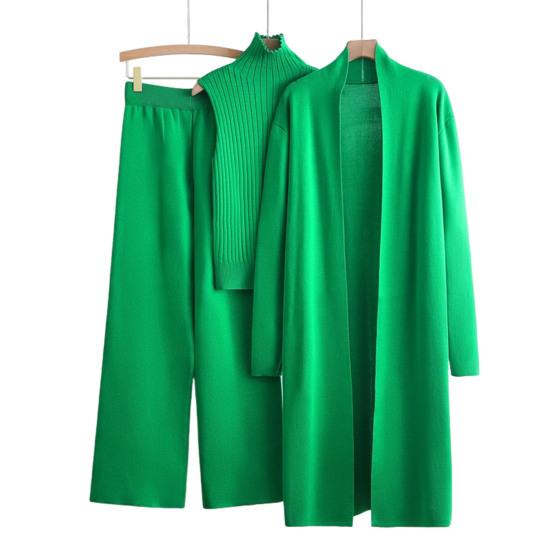Women's Piece Cardigan Knit Lounge Set 3 Elastic Waist Wide Leg