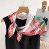 70cm Chinese Style Lotus Printed Scarf Women's Simulated Silk Plant Printed Scarfs Thin and Fashionable Headscarf Shawl Scarf