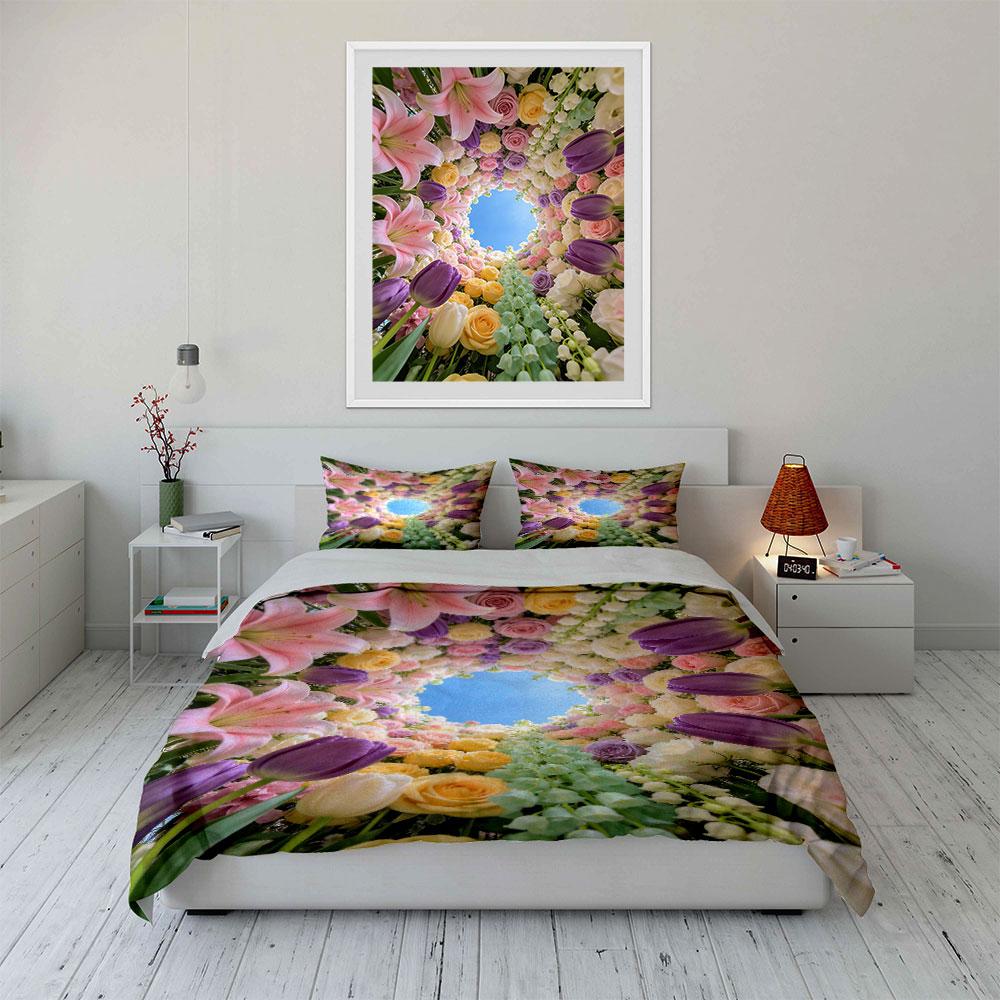 Colorful Flowers Surrounding Sky. Bedding Sets Duvet Cover Sets Duvet Covers Pillowcases(1 * Duvet Cover 2 * Pillowcases Without Duvet Insert)