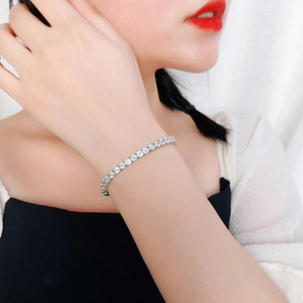 4mm D Moissanit Tennisarmbänder 4-Krappenfassung Klassisch Trendy Damen Mann Feinschmuck s925 Silberarmband