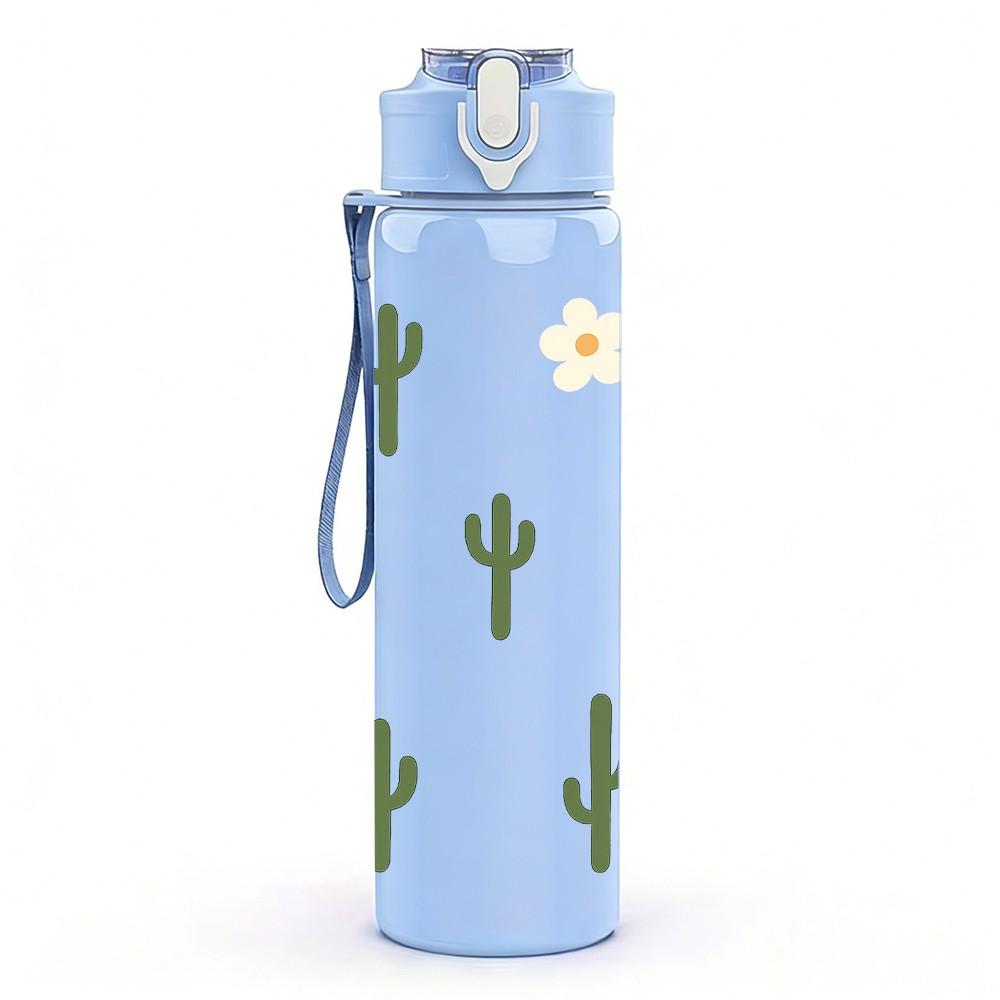1PC Simple Desert Cactus Plant Pattern 750ml Color Plastic Sports Water Bottle Leakproof Flip Straw Lid Suitable for Sports Office Home Use