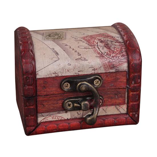 

Retro Stamp Style Metal Lock Wooden Jewelry Storage Box Treasure Necklace Case