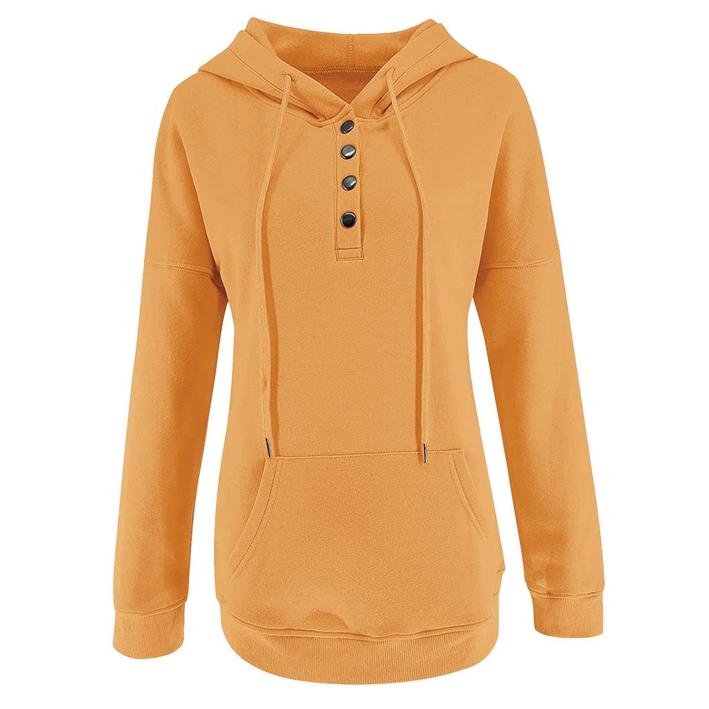 Damen Pullover Hoodies Tops Lässige Button-Down-Sweatshirts mit langen Ärmeln und Taschen