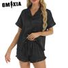 Women's Satin Loungewear Ruffle Pajama Set Drawstring Two Piece Set