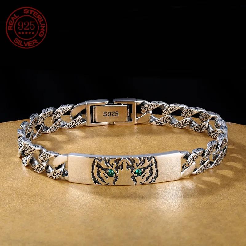 Domineering Simplicity Charm Tiger Totem 925 Silver Original Certified Bracelet Luxury Gift Men and Women Punk Bangle