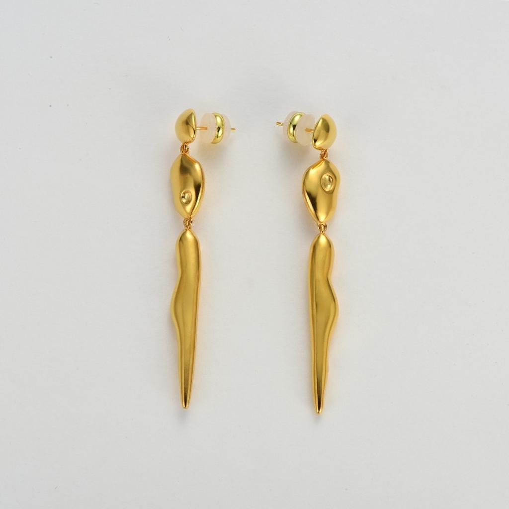 Retro Earrings, Medieval Copper Plated 18K Real Gold Irregular Long Stud Earrings, Unique Personality And Trendy Earrings For Women