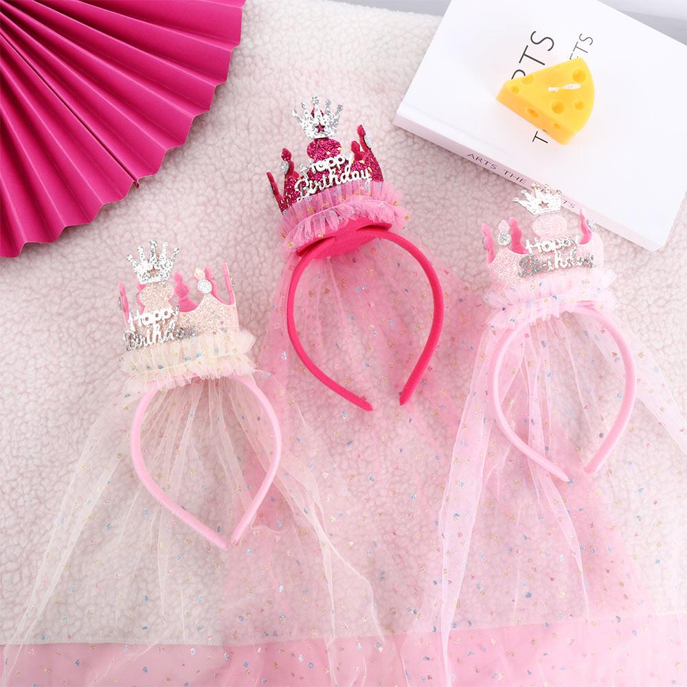 Mesh Crown Headwear Hair Accessories Birthday Hairband Korean Style Headband Girls Hair Hoop