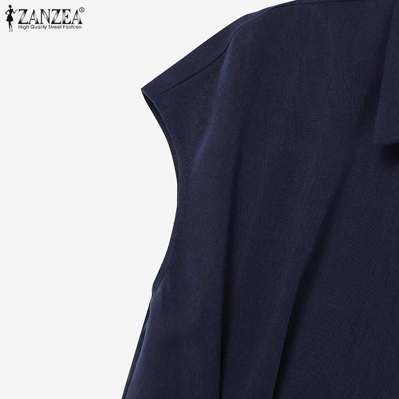 ZANZEA Women Summer Turn Down Collar Casual Sleeveless Long Dress