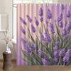 Perdea de duș cu flori de lavandă, mov, design grădină cu flori, decor baie, perdele impermeabile, stil casă calmant
