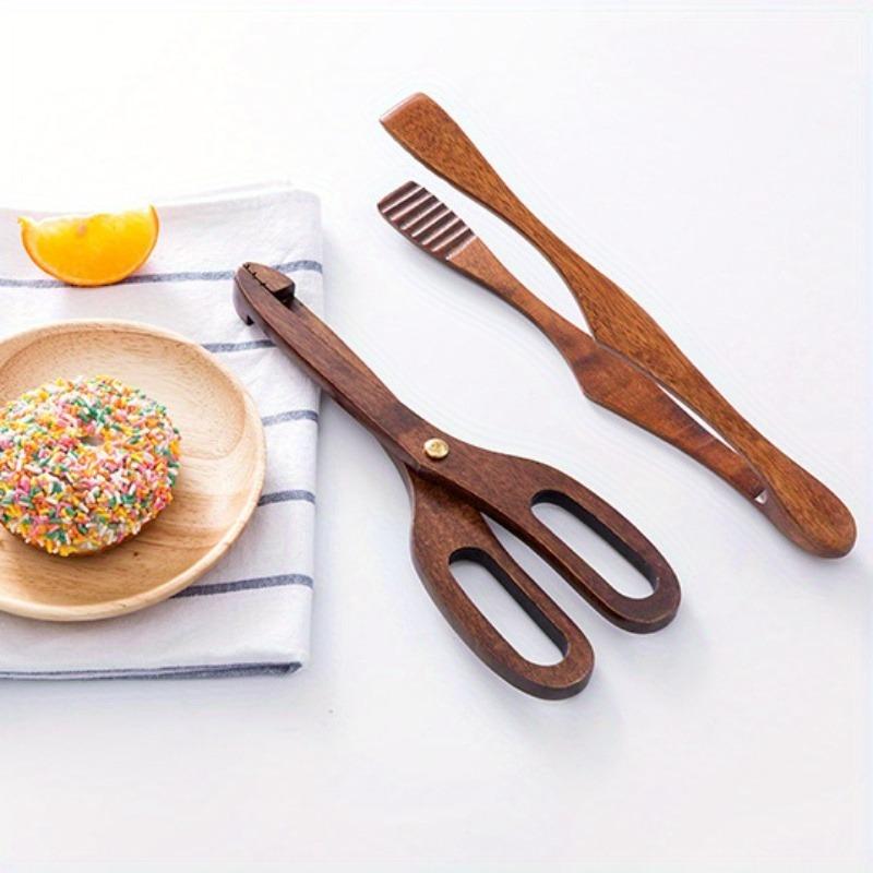 Premium Bread Tongs for Baking and Cooking Non-slip Kitchen Clamp with Rustic Wooden Design